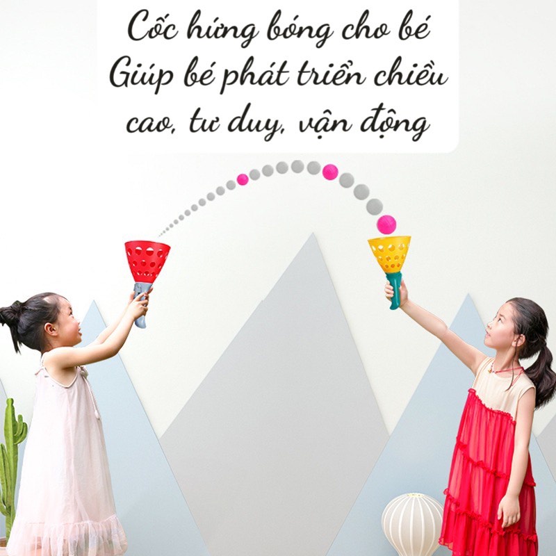 Cốc bắn bóng vui Qnhộn đồ chơi trẻ em phát triển chiều cao bộ 2 cốc tặng kèm 4 bóng, quà tặng sinh nhật cho bé