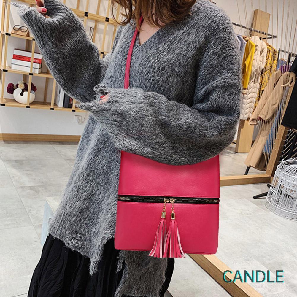 Túi Da Đeo Chéo Màu Trơn Phối Tua Rua