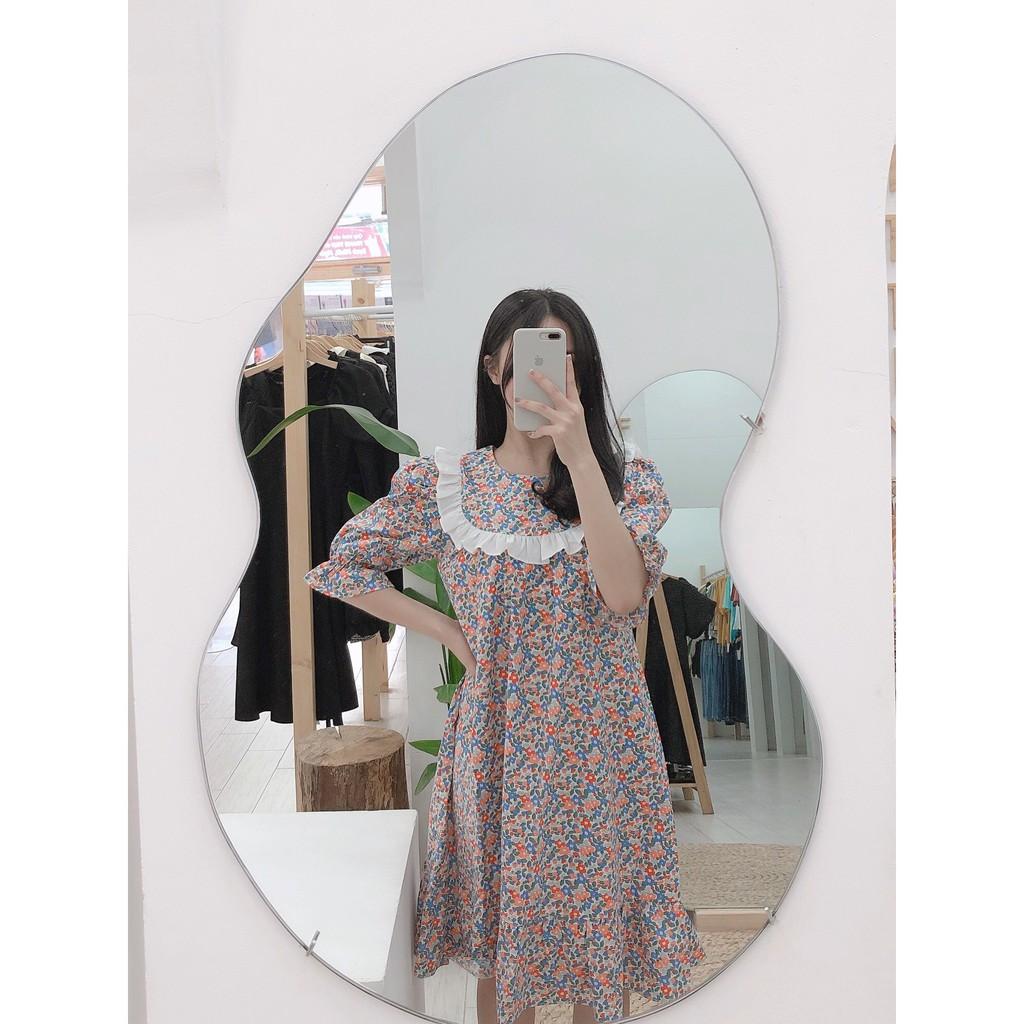 ĐẦM BABYDOLL TAY LỠ PHỐI BÈO HỒNG TRẮNG-hình thật shop chụp