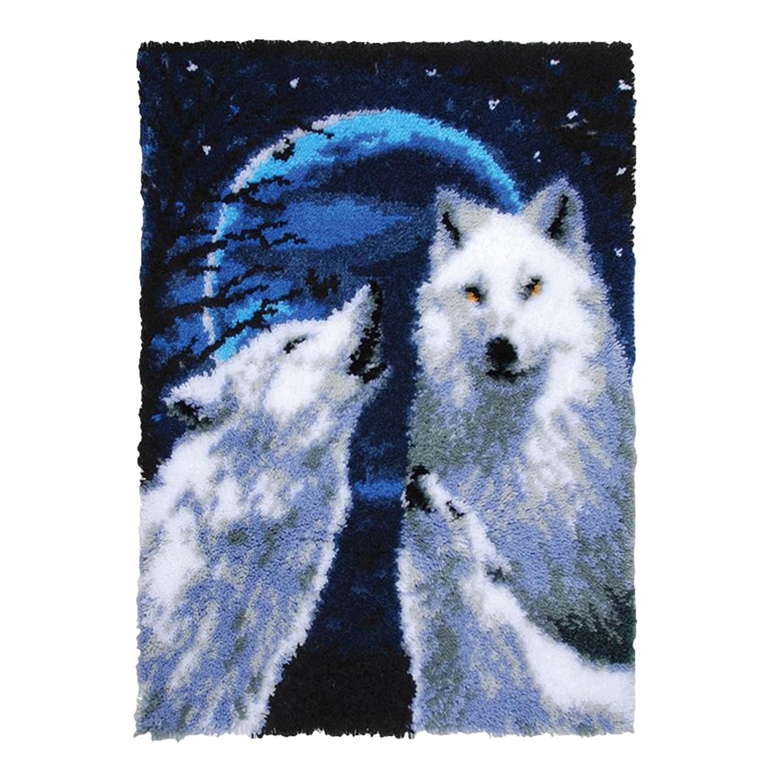 Wolves Latch Hook Craft Kit DIY Crocheting Yarn Rug Kits Animal for Carpet