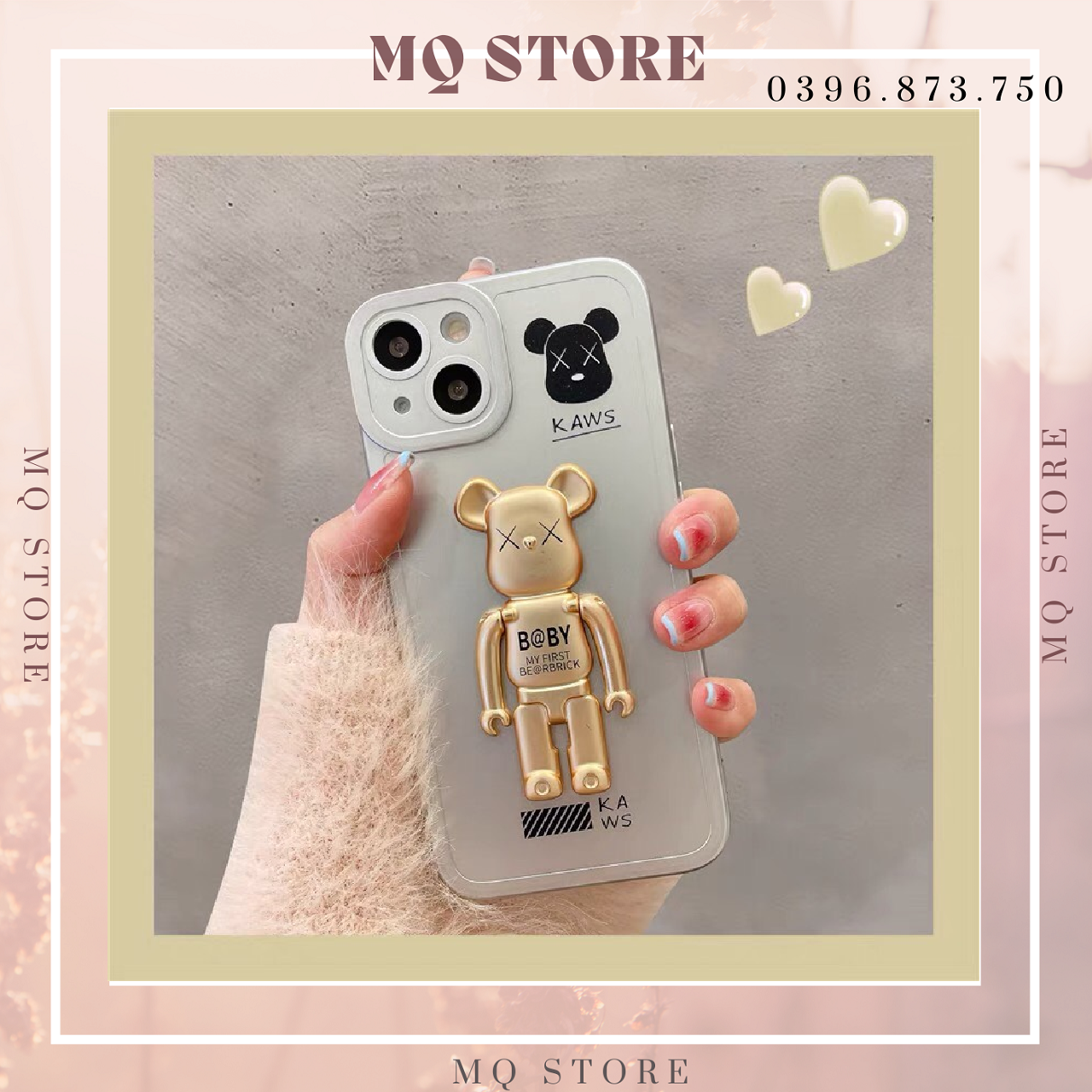 Ốp lưng gấu BearBrick kiêm giá đỡ điện thoại dành cho iPhone 7p,8p,X,Xs,XsMax, 11,11Pro Max,12Promax,13,13ProMax