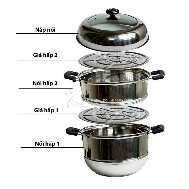 Nồi Hấp Inox 3 Tầng Đa Năng Kích Thước 28 Cm Tặng Kèm Lót Nồi Silicol Tiện Lợi - Giao Hàng Toàn Quốc