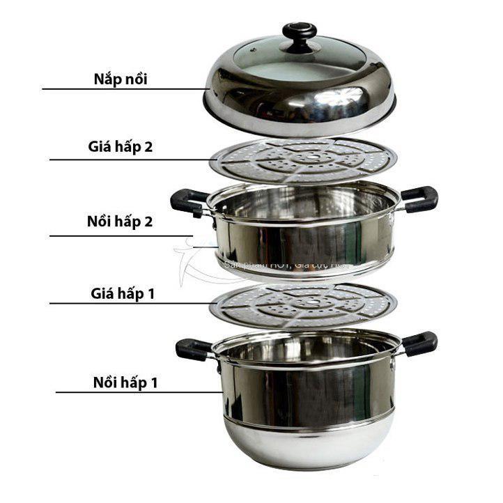 NỒI HẤP INOX 3 TẦNG ĐA NĂNG KÍCH THƯỚC 28 CM TẶNG KÈM LÓT NỒI SILICOL TIỆN LỢI - GDHN Loại Tốt