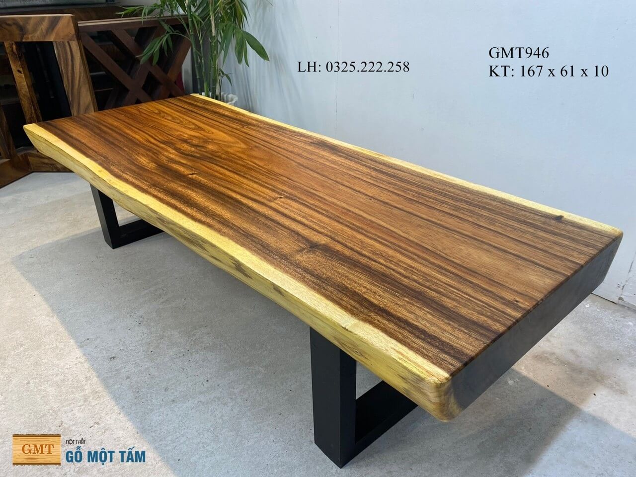 Bàn Gỗ Me Tây Nguyên Tấm, Bàn Sofa Gỗ Me Tây, Bàn Cafe Gỗ Me Tây Dài 1,67m Rộng 61cm Dày 10cm