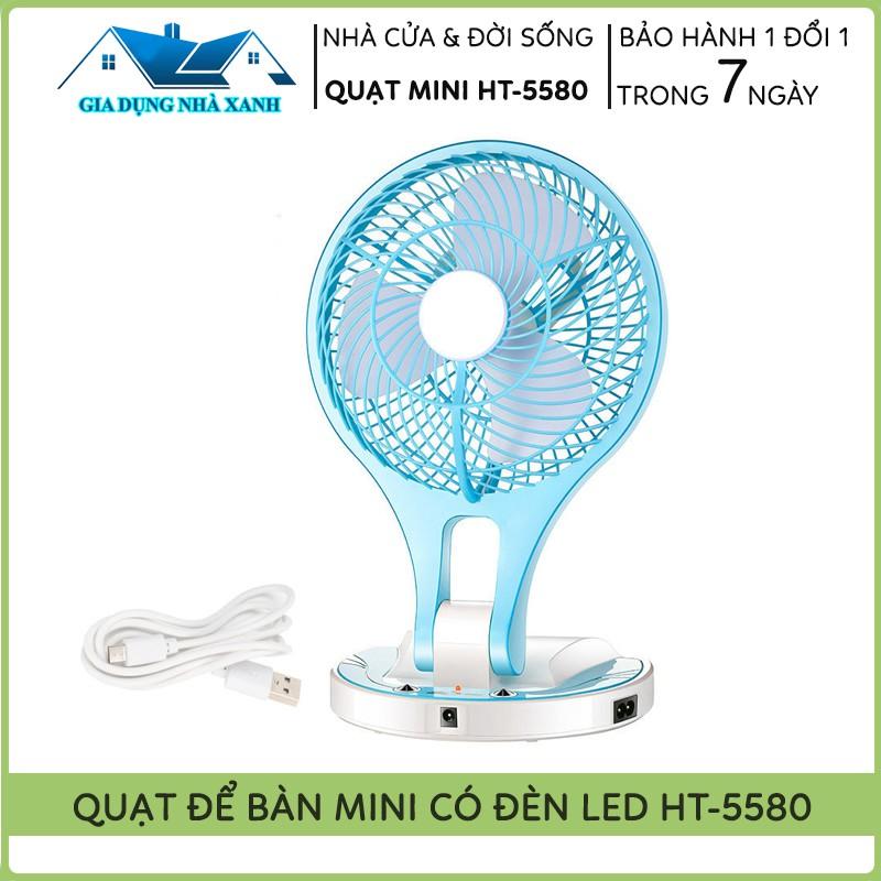 ️Bảo Hành 3 Tháng️ Quạt Mini Để Bàn Sạc Tích Điện Kèm Đèn Led Học Fan HT-5580, Mẫu Mới Nhất 2021 shop Change GDTM