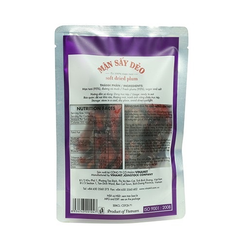 Mận(roi) sấy dẻo 100g Vinamit, được làm từ quả mận/roi tươi, không phụ gia hương liệu chất bảo quản