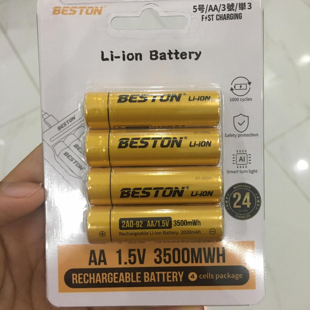 Pin Sạc Aaaaa Beston Chính Hãng 1.5V Kèm Bộ Sạc Nhanh Tự Ngắt Hàng Cao Cấp - Lẻ 4 Pin Aa3500Mwh