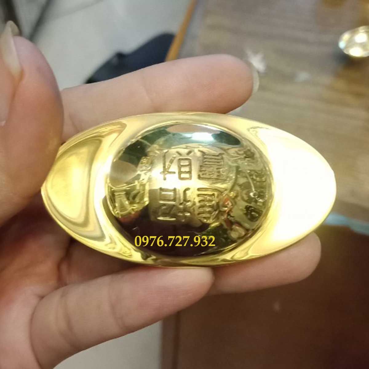 Thỏi vàng bằng đồng dài 6cm, thỏi vàng phong thủy, thỏi vàng cầu tài lộc