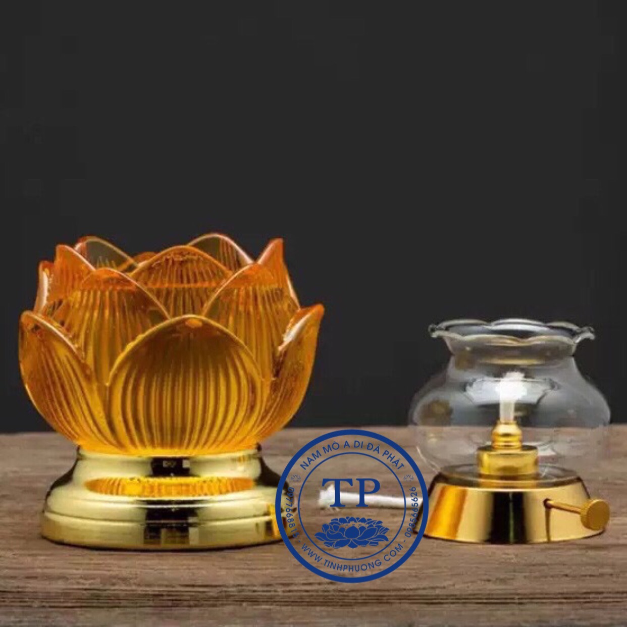ĐÈN THỜ ĐỐT DẦU ĐẾ HỢP KIM VÀNG KH18219