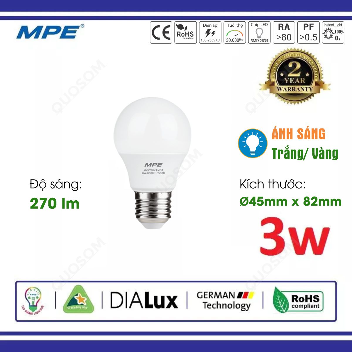 Bóng đèn LED Bulb MPE LBD E27 - Tiết kiệm điện, Tiêu chuẩn Châu Âu, Thương hiệu Việt Nam - Hàng Chính Hãng