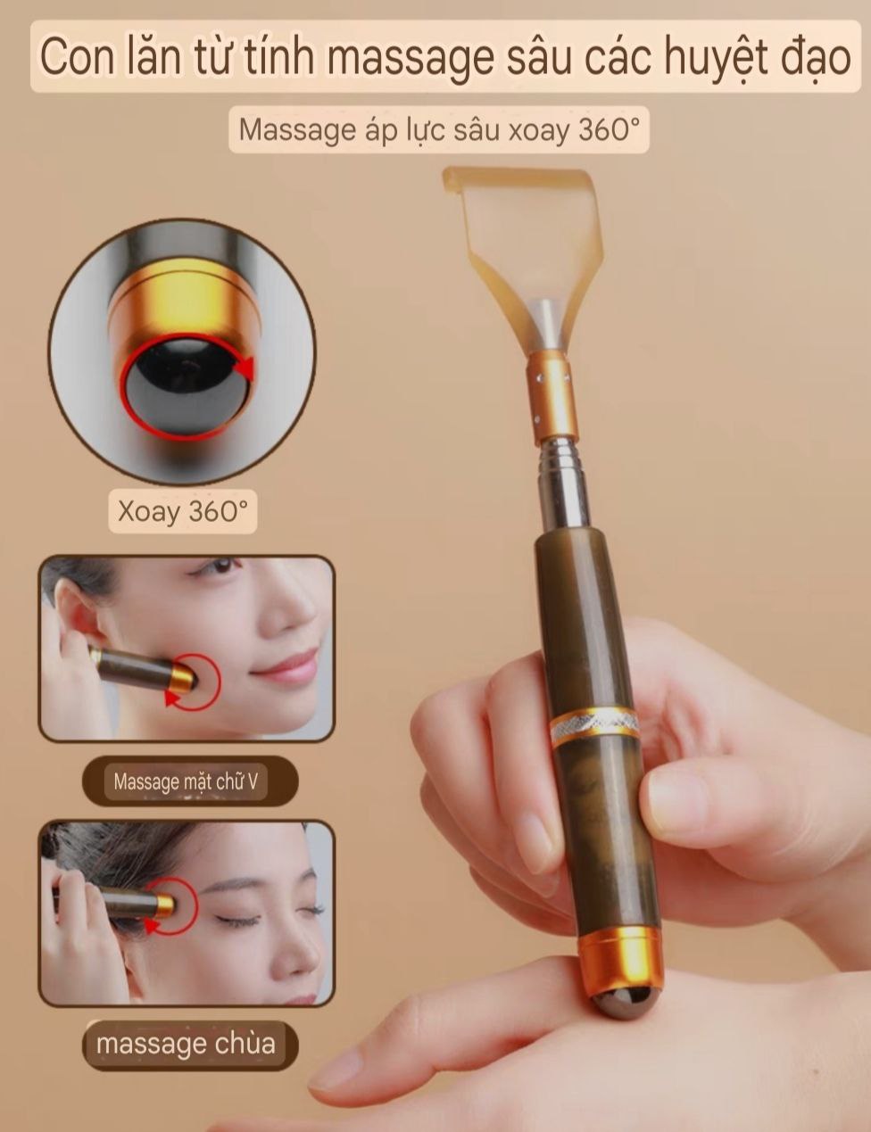 Dụng cụ Massage 2 in 1 Thu Gọn Kéo Dài 50cm Một Đầu Gãi Và By Lăn 360 Độ Từ Tính – Cây Massage Thần Thánh Gãi Lưng Bầm Huyệt Người già Người Trẻ Dùng Đều Khỏe Đẹp Làn Da