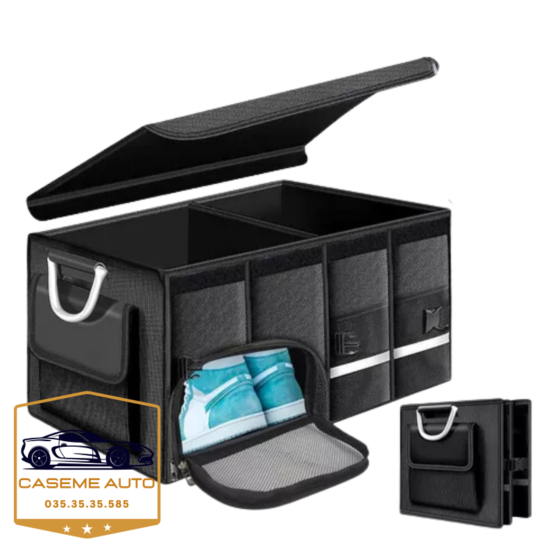 Thùng Đựng Đồ Cốp Sau Ô Tô Cao Cấp Có Thể Gấp Gọn,Thiết Kế Sang Trọng, Chắc Chắn, Hiện Đại, Nhiều Ngăn Có Nắp Đậy Cao Cấp - Hàng Nhập Khẩu