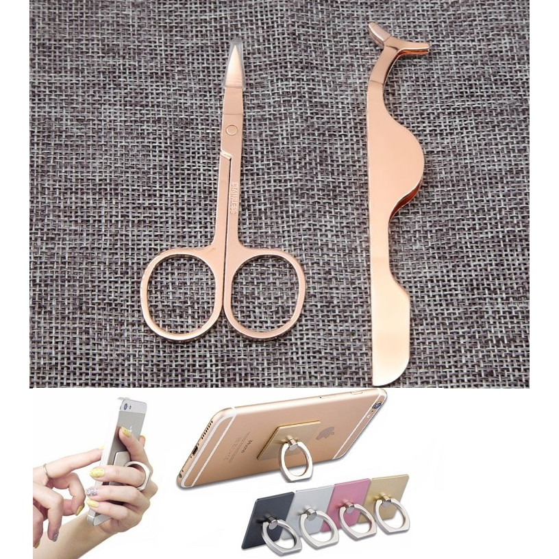 Combo kéo tỉa lông mày và nhíp kẹp gắn mi giả - Tặng giá đỡ điện thoại