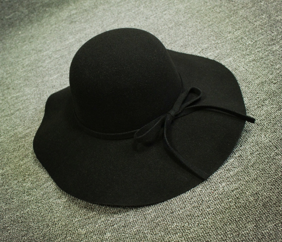 Mũ chống nắng rộng vành nữ nón đi biển màu đen fedora dona22030810