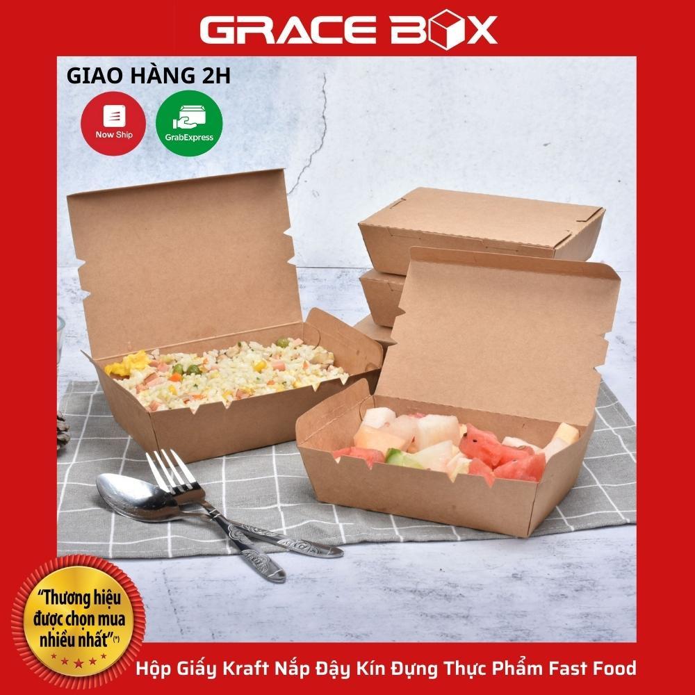 Lốc 10 Hộp Giấy Kraft Nắp Đậy Kín Đựng Thực Phẩm Fast Food