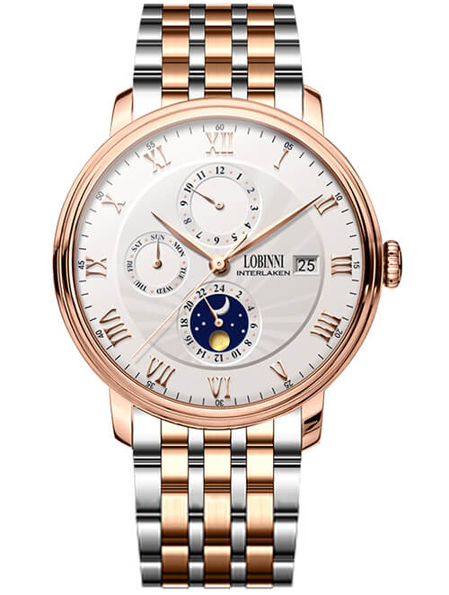 Đồng hồ nam chính hãng LOBINNI L1023-8 Fullbox, Kính sapphire ,chống xước,chống nước,vỏ vàng hồng,dây kim loại thép không gỉ 316L, máy cơ , Mới 100%,Bảo hành 24 tháng