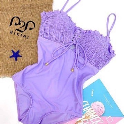 P2P BIKINI - Monokini hai dây basic ngực buộc nơ cách điệu tím - MN340M_HN1