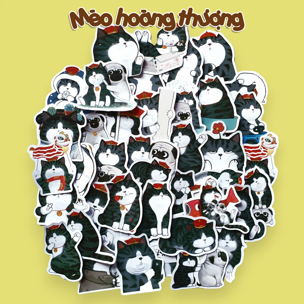 Sticker mèo hoàng thượng decal dán laptop , điện thoại hình dán trang trí