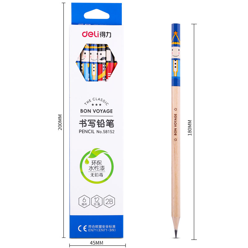 Bút chì gỗ Deli - Họa tiết hoạt hình HB/2B - 12 chiếc/Hộp - 58151/58152