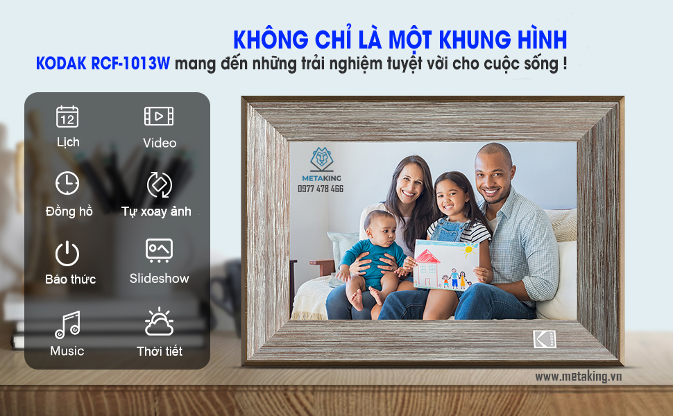 Khung tranh chuyển động kỹ thuật số Wifi Kodak RCF-1013W, màn hình 10 inch, độ phân giải 1280x800 pixels