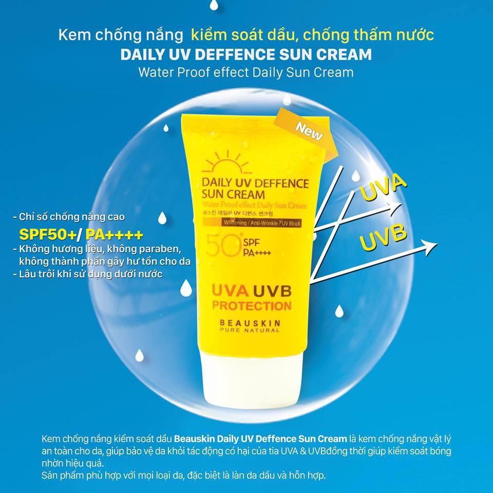 Kem Chống Nắng BEAUSKIN Daily Deffence Sun Cream 50ml SPF 50+ PA++++, Nâng Tone, Kiềm Dầu Hiệu Quả - BSSC0200210