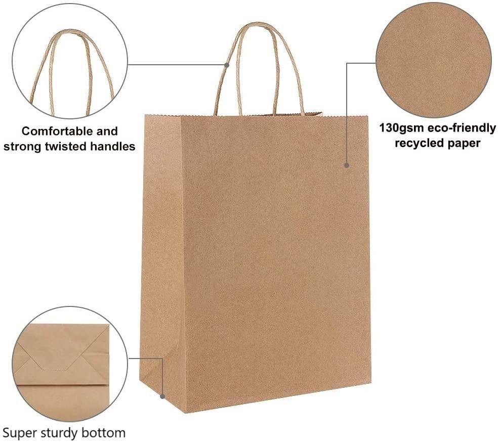 Túi quà tặng 30 miếng túi Kraft, túi giấy kraft có tay cầm, túi giấy cho lễ kỷ niệm ngày cưới Giáng sinh và lễ kỷ niệm tiệc tùng