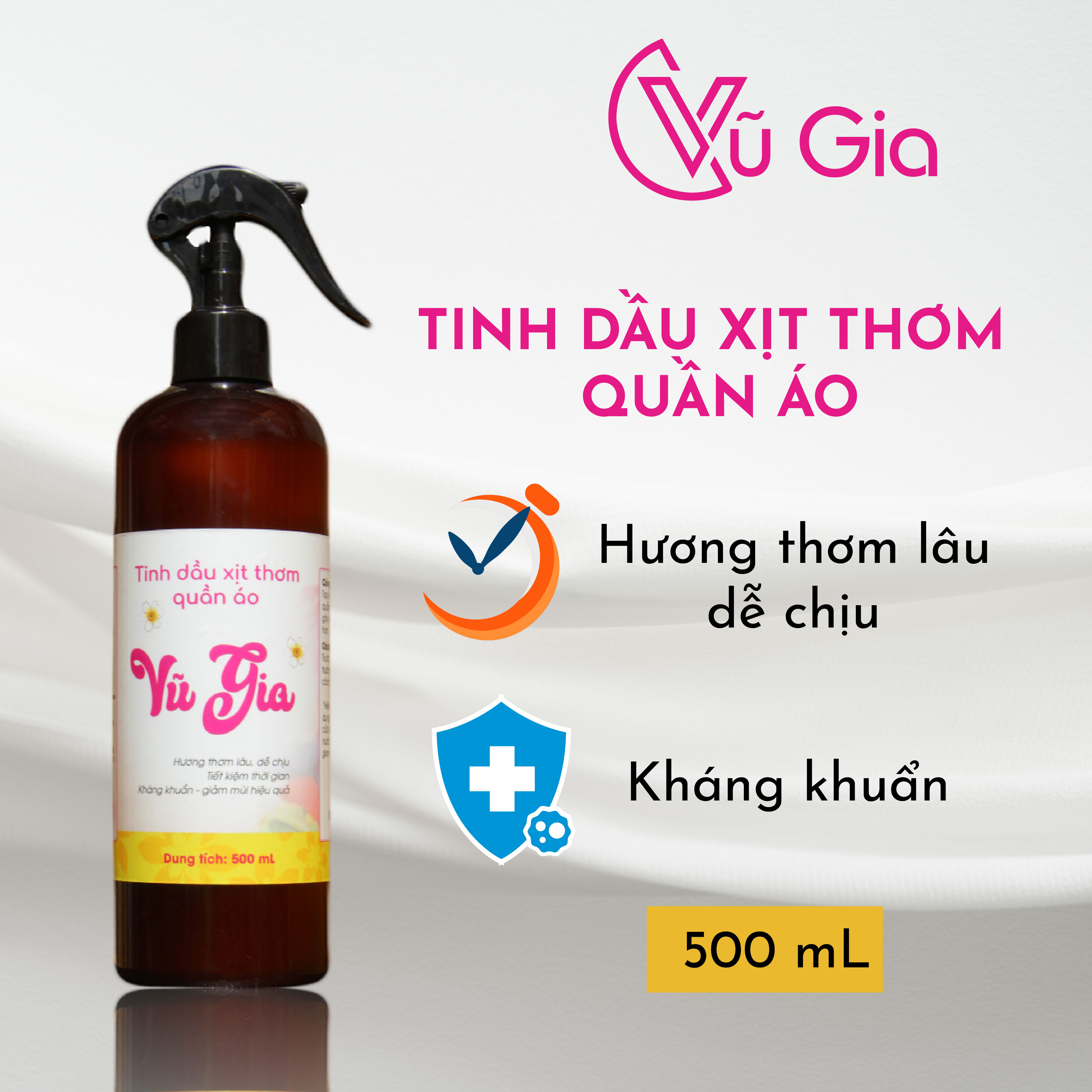 Xịt thơm quần áo cao cấp Vũ Gia | Hương thơm lâu, khử mùi ẩm mốc, mồ hôi cơ thể (250ml)