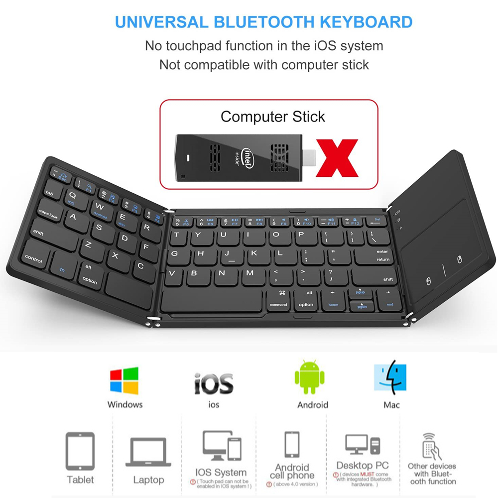 YelWong Mini Gấp Gọn Bàn Phím Di Động Bàn Di Chuột Bluetooth 3.0 Không Dây Bàn Phím Cho Windows Android Ios Máy Tính Bảng iPad iPhone Xiaomi