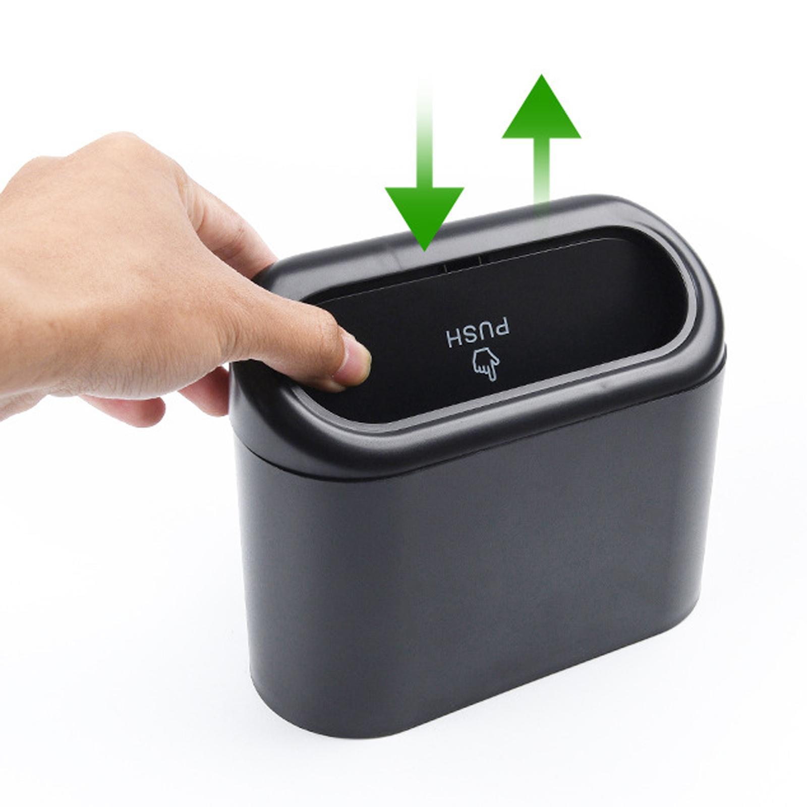 Portable Car Trash Can with Lid Hanging Small Trash Container Pressing Type Pink