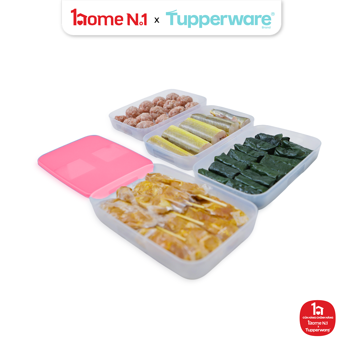 Bộ 4 Hộp Đựng Thực Phẩm Tupperware Trữ Đông Gen I Medium 650ml dẹp