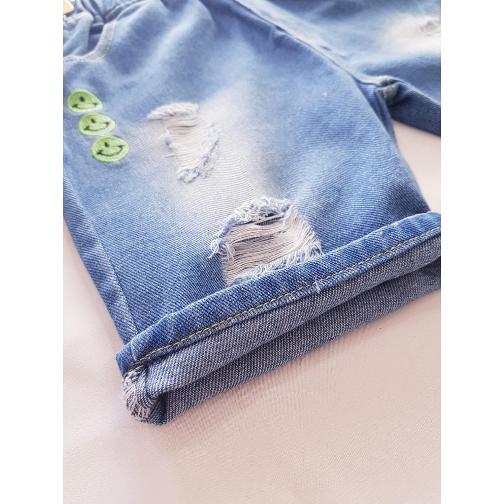 Quần Jeans Cho Bé WELLKIDS Quần Short Cho Bé Họa Tiết Phối Rách Chất Bò Mềm 029