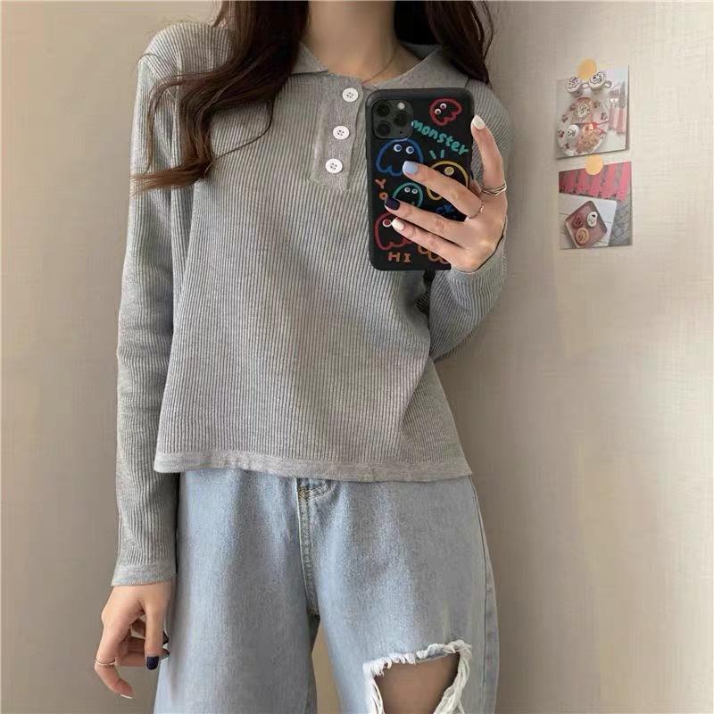 MS415 Áo polo len tăm nữ màu trơn cổ bẻ dáng basic