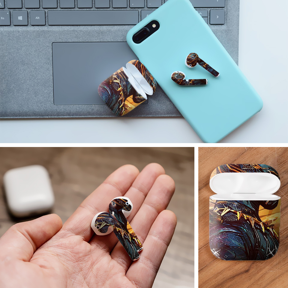 Miếng dán skin chống bẩn cho tai nghe AirPods in hình siêu anh hùng - AVG - 0x1009 (bản không dây 1 và 2)