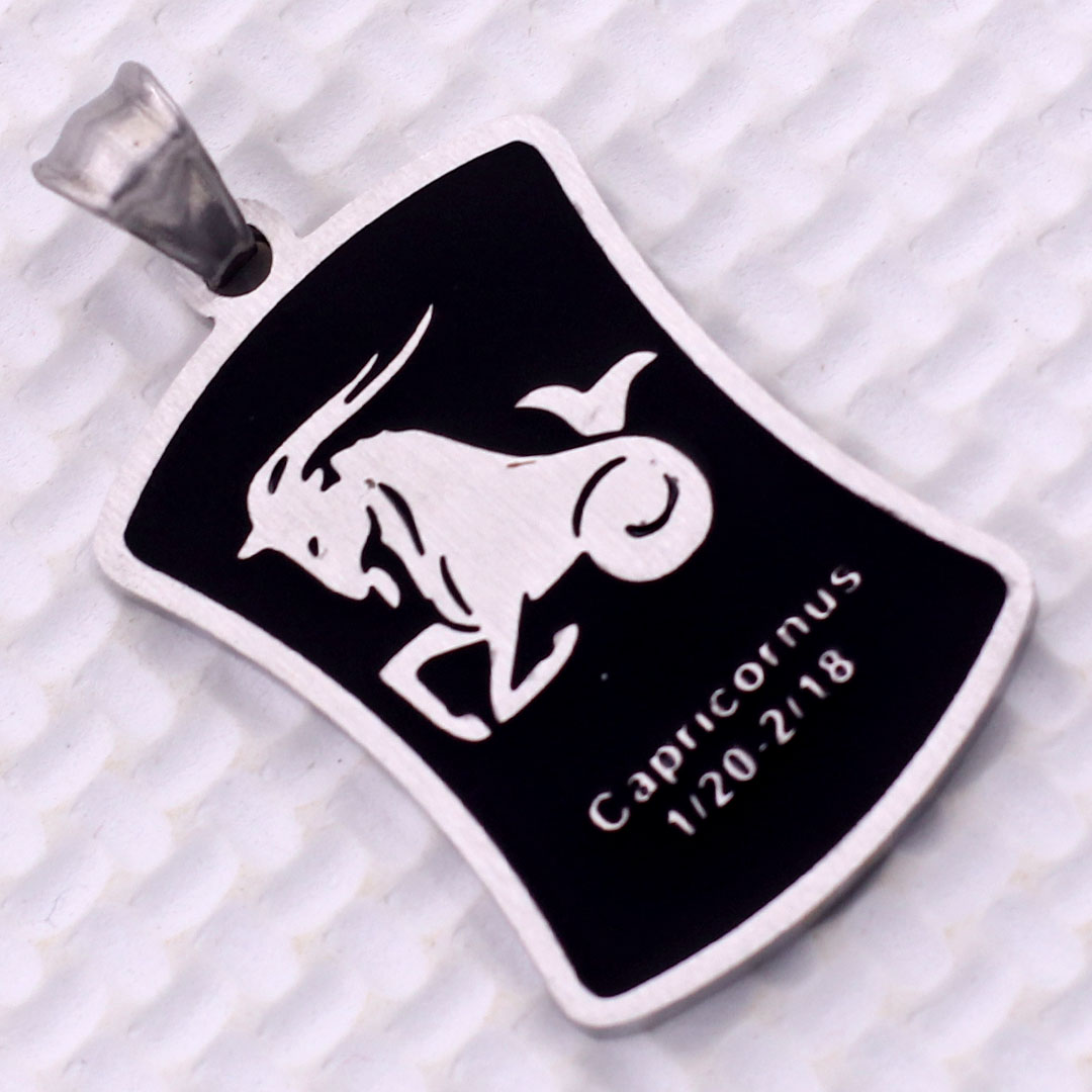 Mặt dây chuyền cung Ma Kết - Capricorn inox trắng kèm vòng cổ dây da đen + móc inox trắng, Cung hoàng đạo