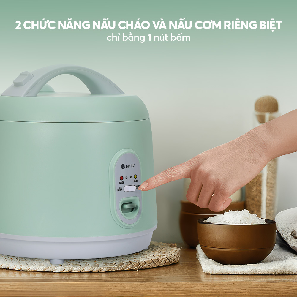 Nồi Cơm Điện Elmich RCE9132 1.8L 700W, Hàng Chính Hãng, 2 Chức Năng Nấu, Phím Nhấn Cơ - JoyMall