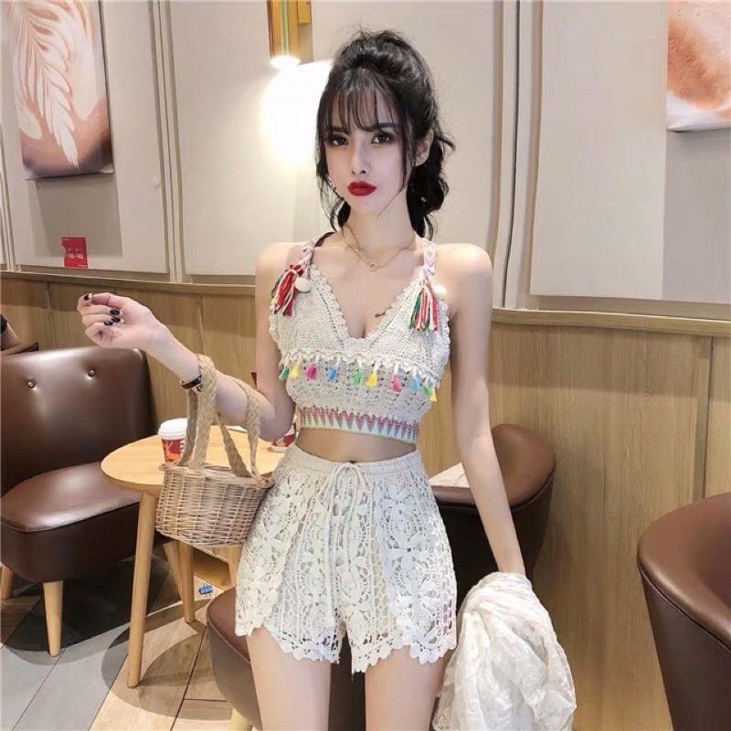 Áo bra thổ cẩm sợi móc sang chảnh đi biển siêu hót