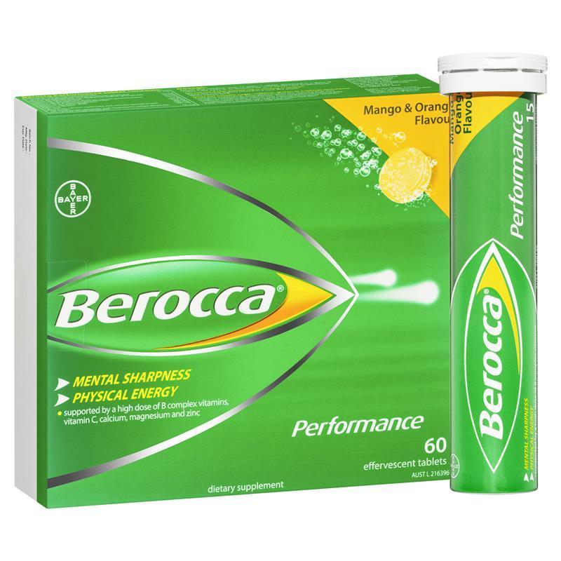 Berocca Energy Vitamin Mango & Orange Effervescent Tablets 60 pack Exclusive Size