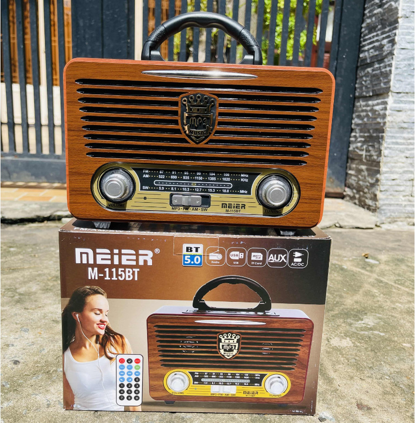 [Giá xả hàng] Đài FM RADIO M-115T - Loa nghe nhạc kết hợp đài radio Loa nghe nhạc kết hợp đài radio - Phong cách cổ điển vintage - sang trọng, bass trầm ấm - Đầy đủ kết nối USB, SD card,bLUETOOTH