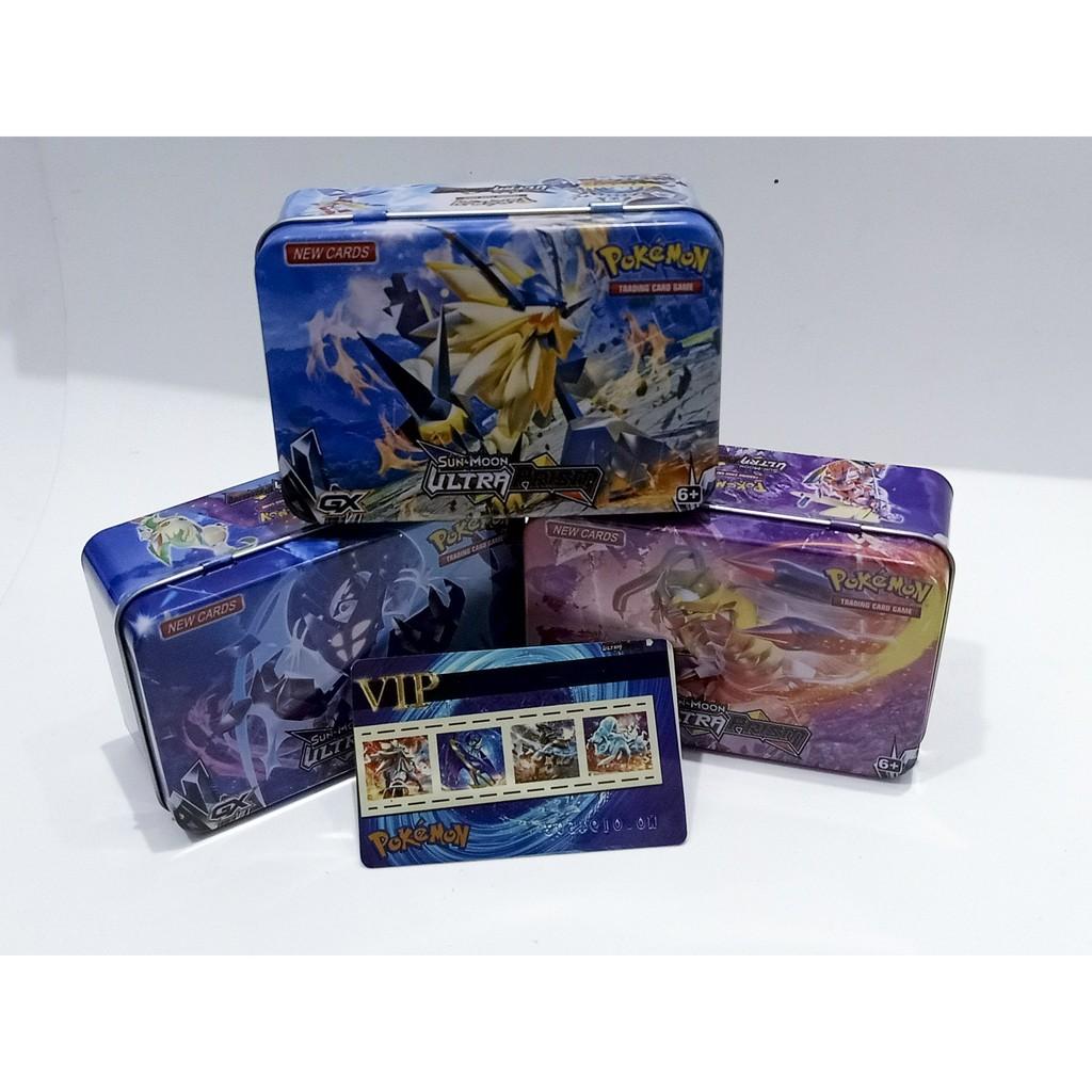 Thẻ bài pokemon hộp sắt 40 lá kèm thẻ VIP 7x5cm