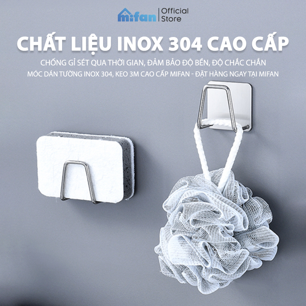 Móc Dán Tường Inox 304 Treo Miếng Rửa Bát, Thớt, Vung Xoong Nồi, Dụng Cụ Bếp, Đồ Nhà Tắm MIFAN