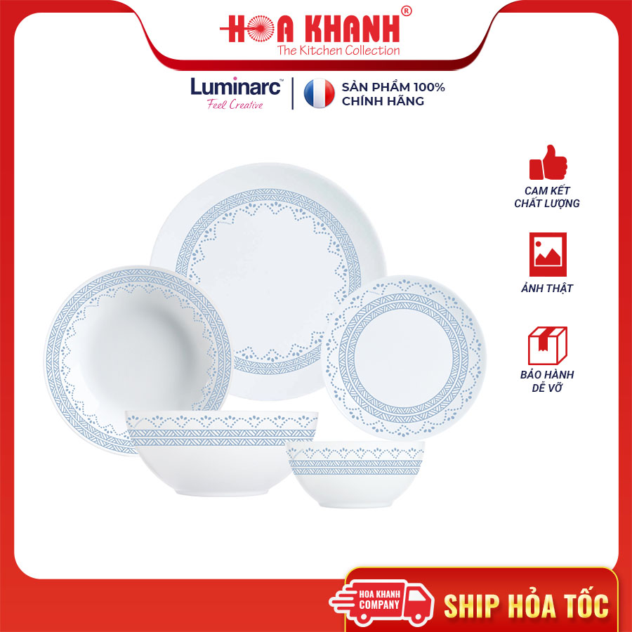 Đĩa Thủy Tinh Luminarc Diwali Geomatric Blue 19cm đựng thức ăn, cường lực, chịu nhiệt - Bộ 6 đĩa - V6537