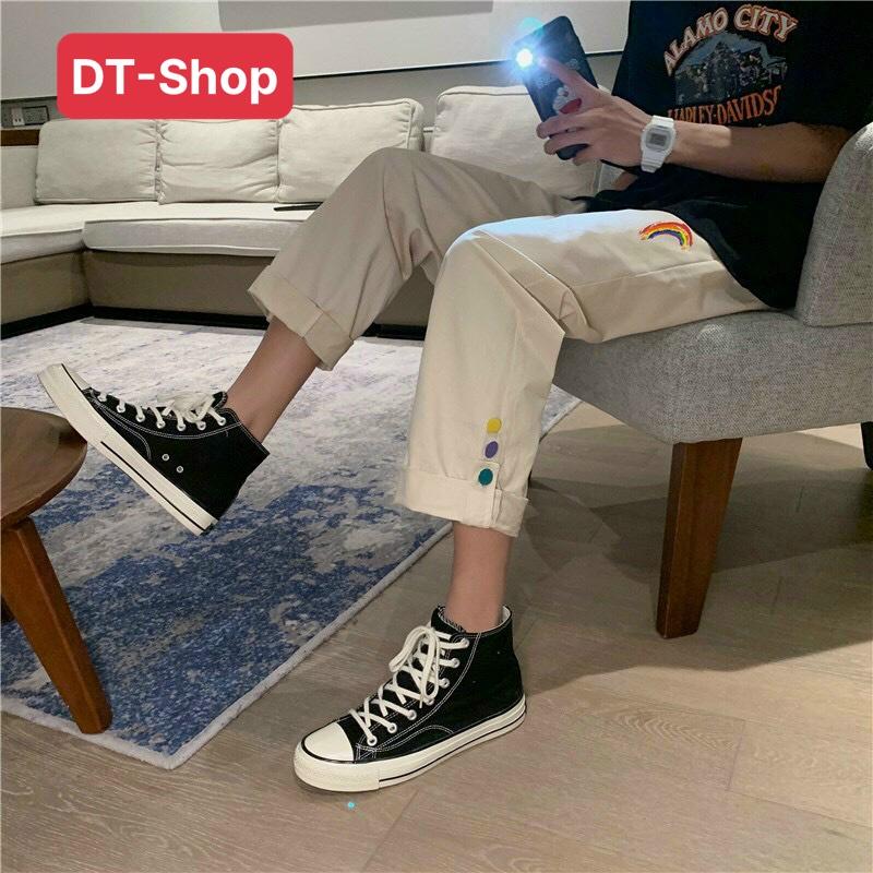 Quần ống rộng DT Shop, quần Simple dành cho nam nữ, cạp chun có dây rút điều chỉnh eo vải co dãn dày dặn mặc 4 mùa