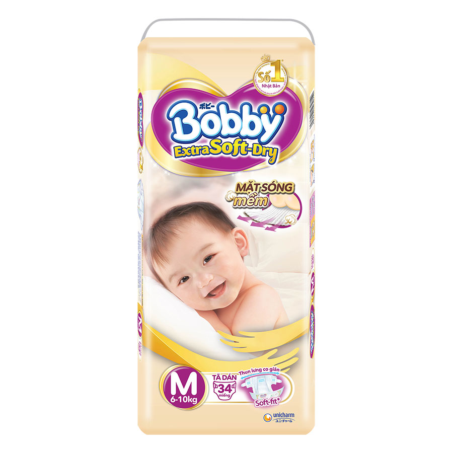 Tã dán Bobby Extra Soft Dry size M - 34 miếng