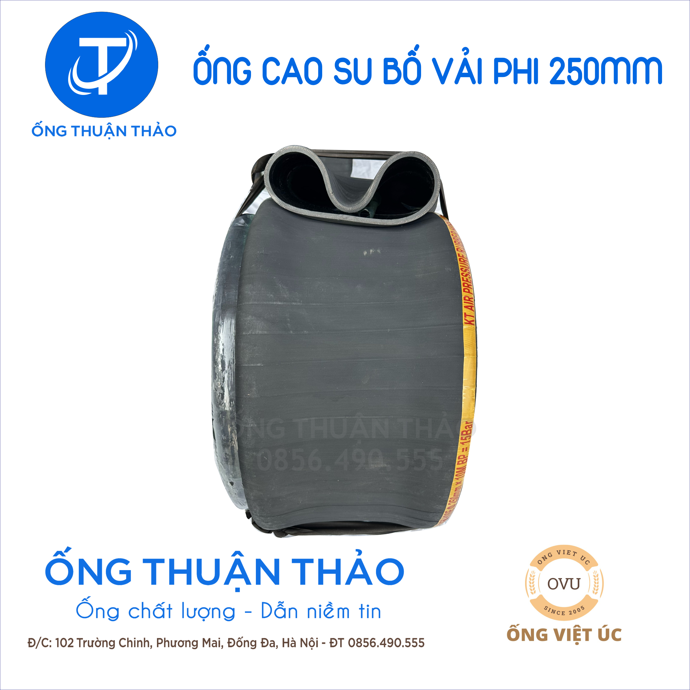 Ống cao su bố vải KT phi 250MM cuộn 10 mét  Nhập Khẩu - Ống Chống Phá Chống Nổ thuận thảo