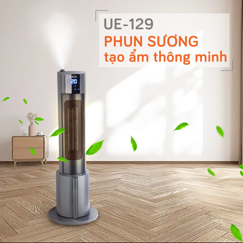 Máy Sưởi Gốm Nóng Lạnh Đa Năng Tiêu Chuẩn Đức 10 Độ Tới 35 Độ UNIE UE-129 Cảm Ứng Và Remote Công Suất 2200W- Hàng Chính Hãng