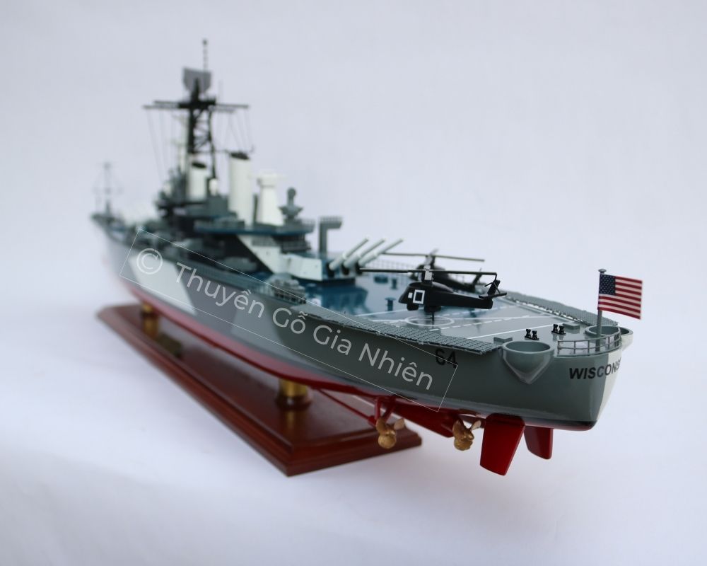 [Giá xưởng] Mô Hình Thuyền Gỗ Phong Thủy Dạng Thuyền Chiến USS WISCONSIN BB64 (camouflage) Chính Hãng Hàng Xuất Khẩu Chất Lượng Cao (Giá xưởng)