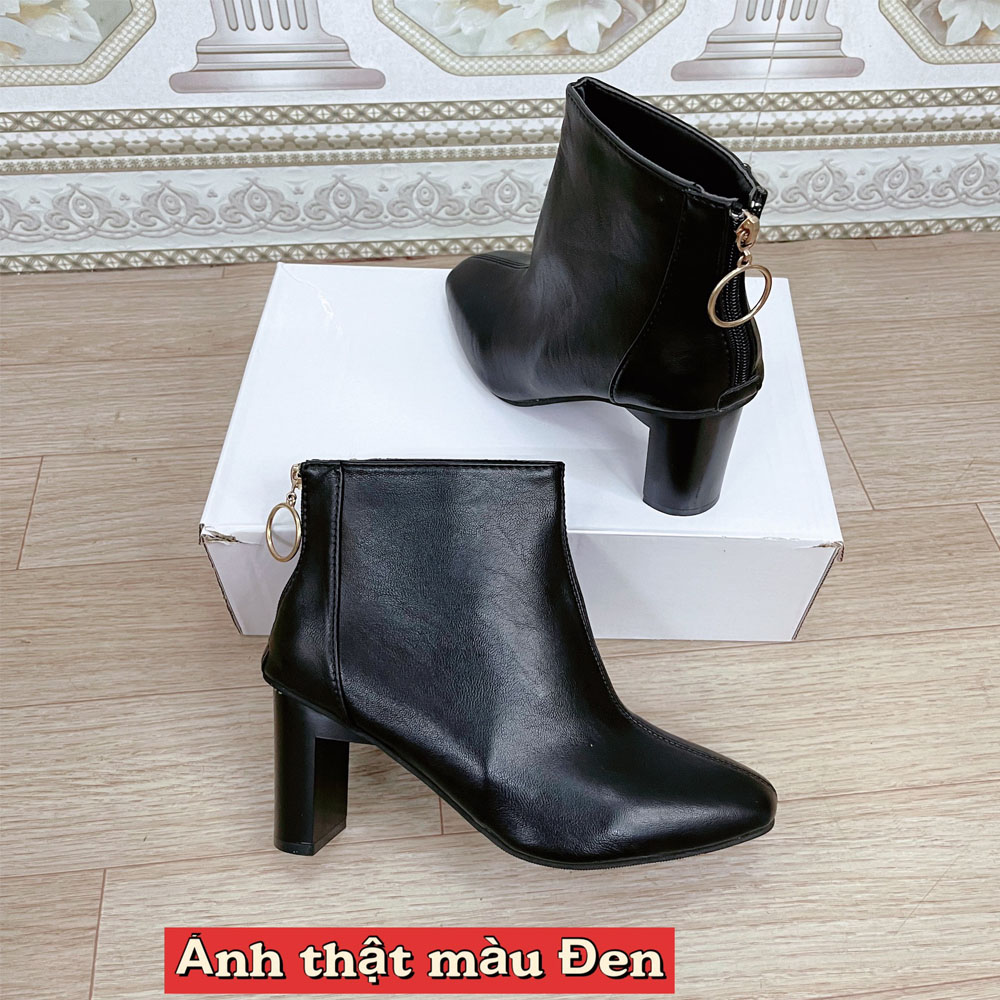 Bốt/Boots Nữ Cổ Thấp GÓT VÁT 7p Khoá Tròn Siêu Sang (Mã 1761)