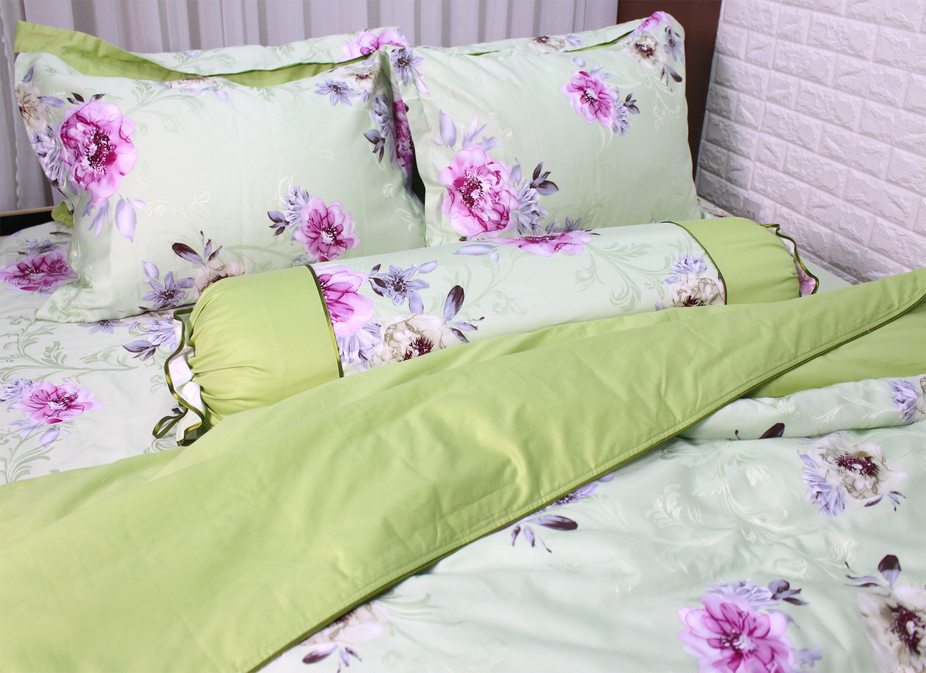 Bộ chăn ga gối 5 món satin gấm tơ tằm Hàn Julia 761BG18