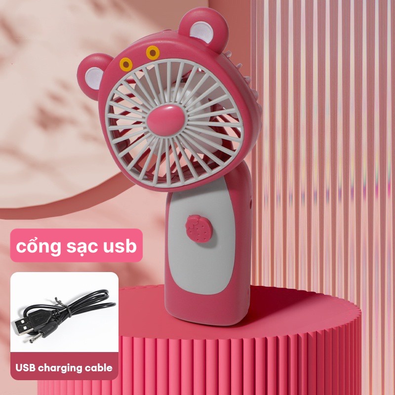 Quạt Gấu Dâu / Thỏ Hồng xinh xắn - Quạt mini cầm tay sạc điện - Quạt mini cute - quạt cầm tay hình gấu dâu