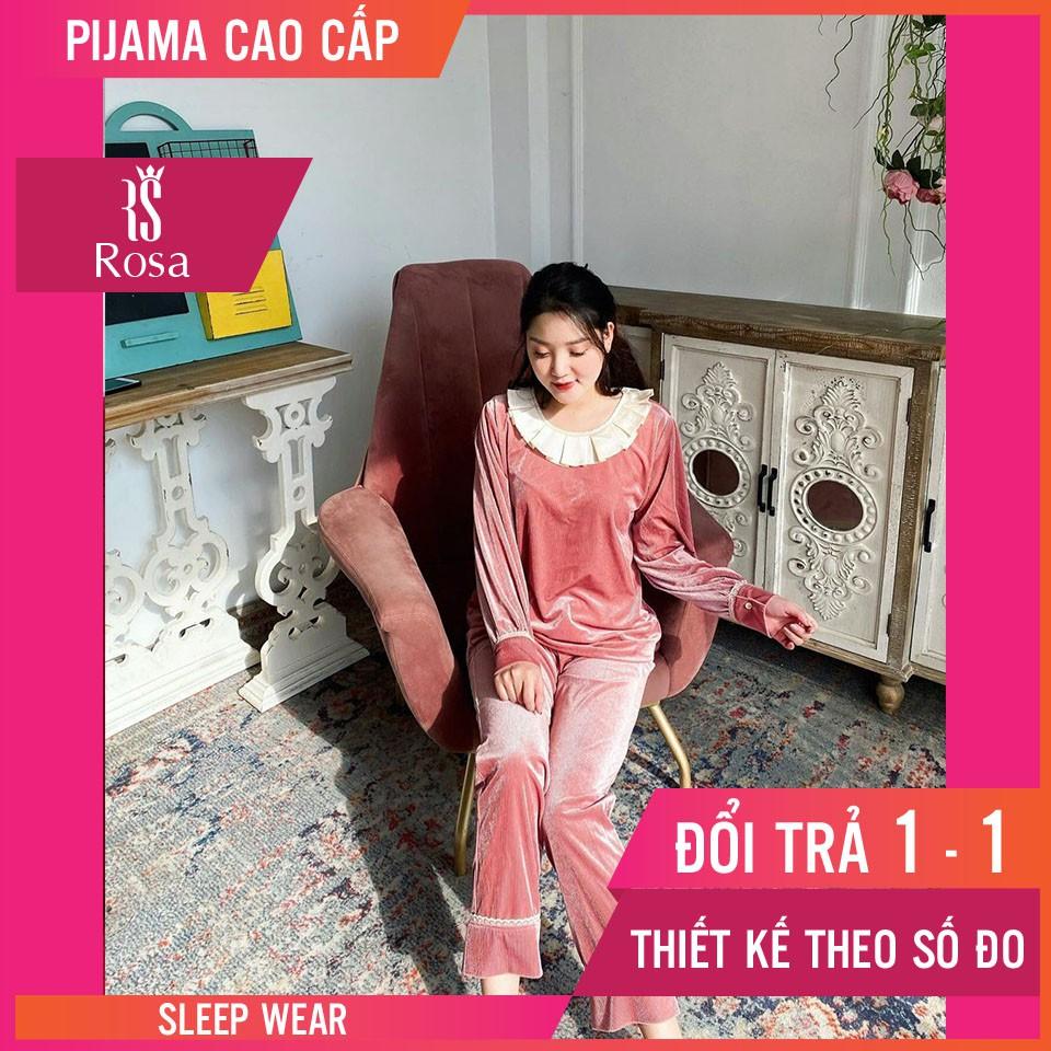 - Set Pijama Nhung Cổ Bèo Hồng - Mã T300